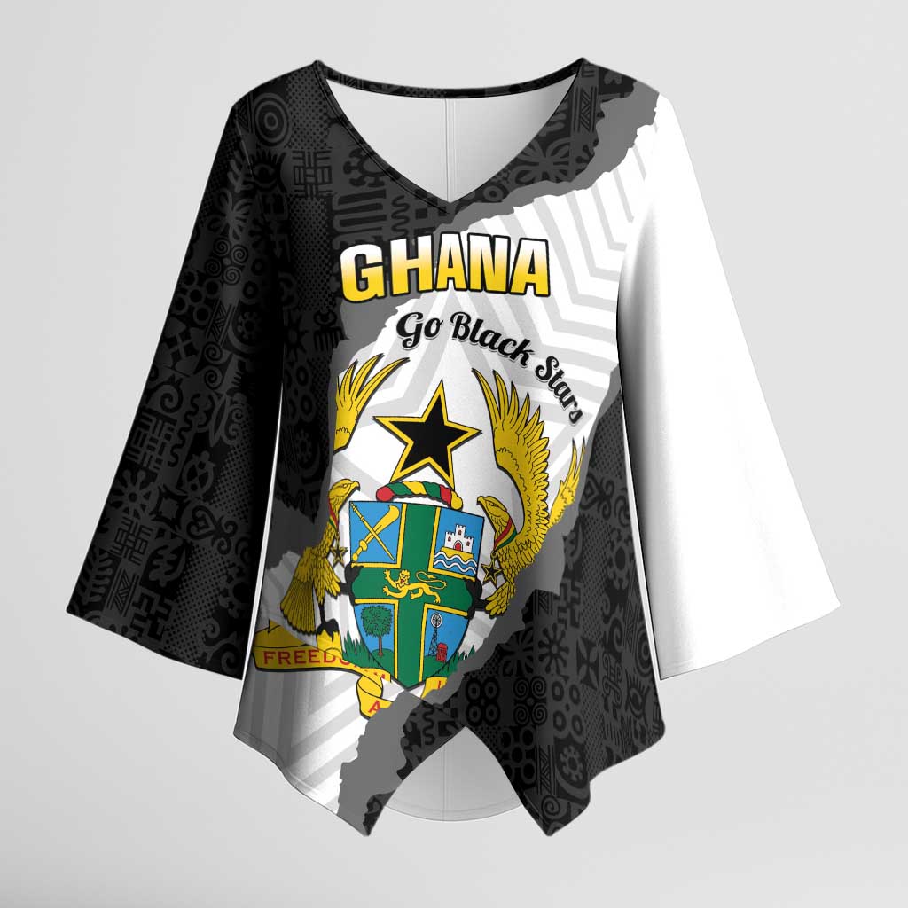 Custom Ghana Football Kimono Sleeve Blouse 2026 Go Black Stars Black Adinkra Pattern - African Pride