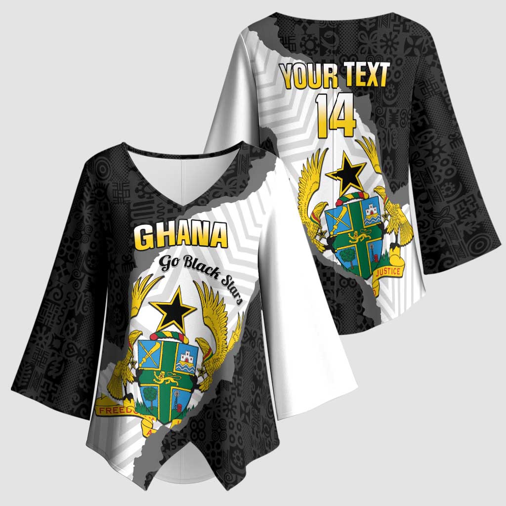 Custom Ghana Football Kimono Sleeve Blouse 2026 Go Black Stars Black Adinkra Pattern - African Pride