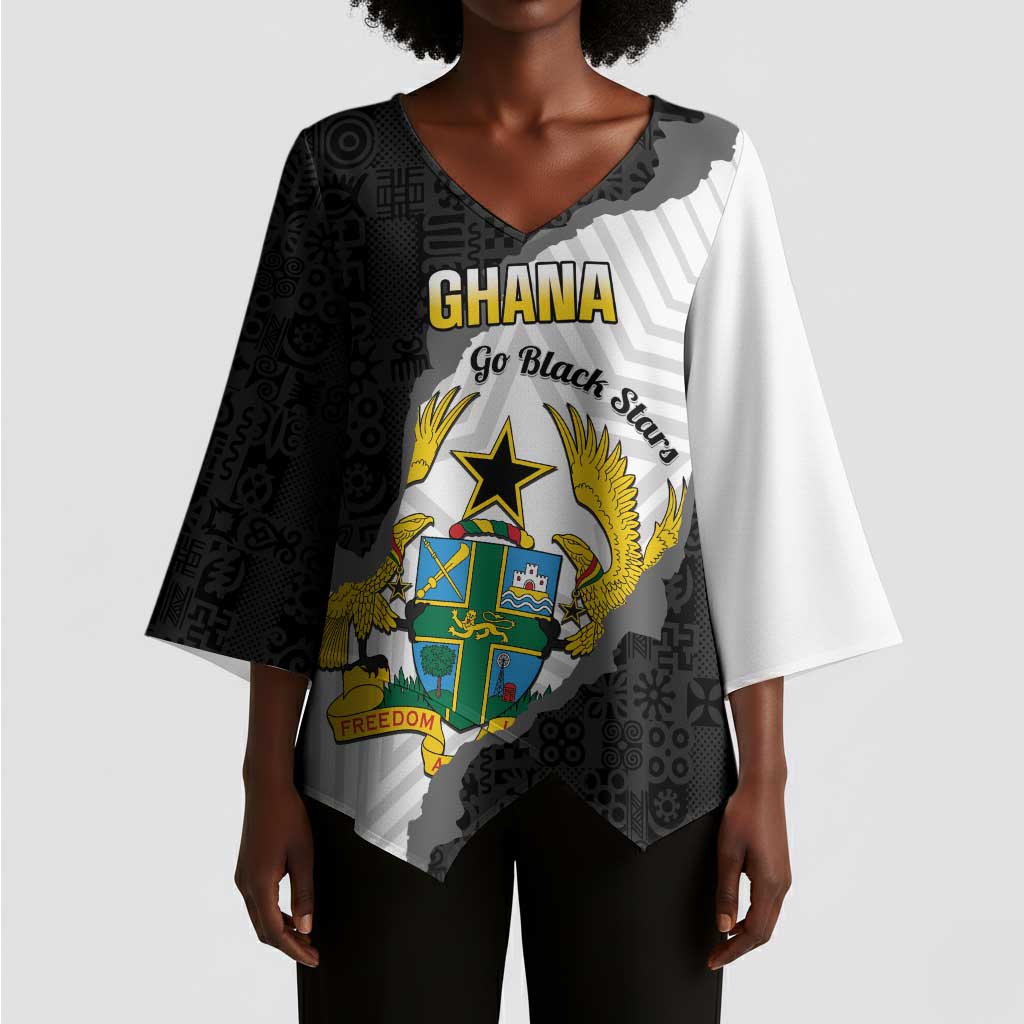 Custom Ghana Football Kimono Sleeve Blouse 2026 Go Black Stars Black Adinkra Pattern - African Pride