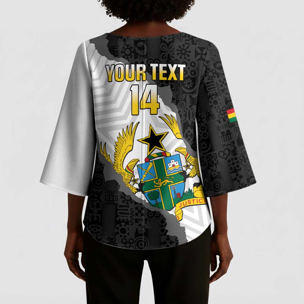Custom Ghana Football Kimono Sleeve Blouse 2026 Go Black Stars Black Adinkra Pattern - African Pride