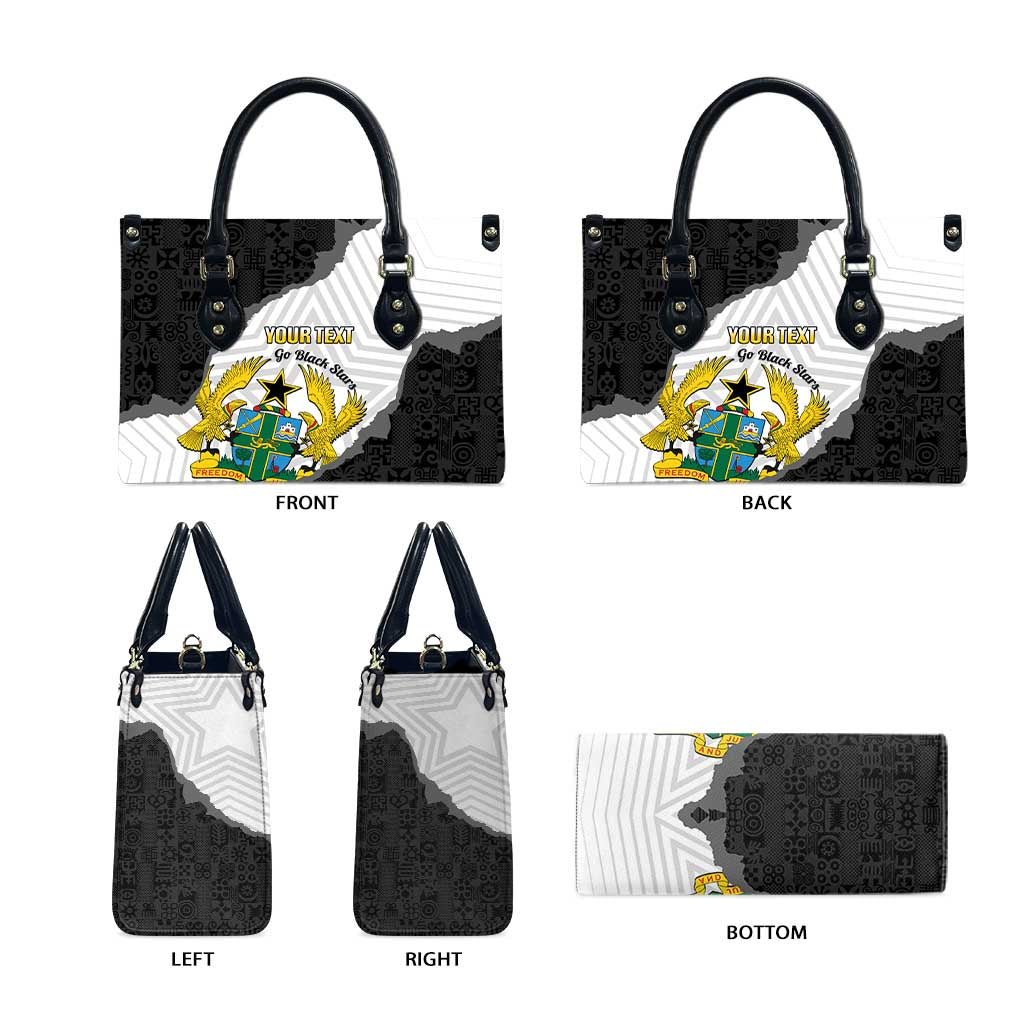 Custom Ghana Football Leather Bag 2026 Go Black Stars Black Adinkra Pattern - African Pride