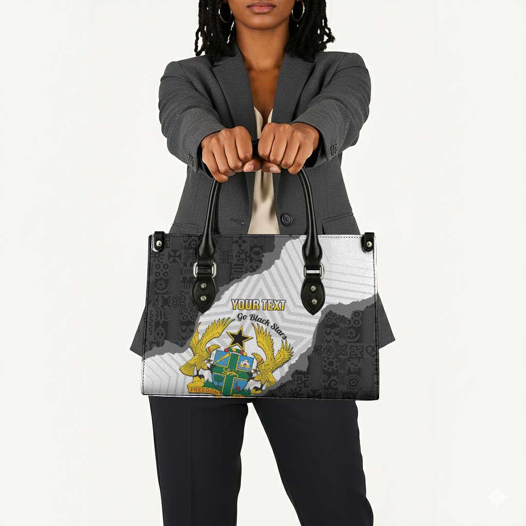 Custom Ghana Football Leather Bag 2026 Go Black Stars Black Adinkra Pattern - African Pride