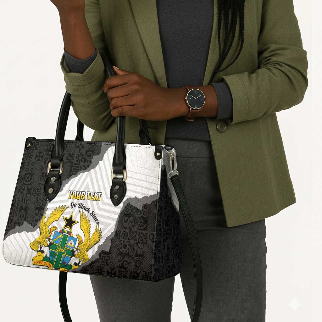 Custom Ghana Football Leather Bag 2026 Go Black Stars Black Adinkra Pattern - African Pride