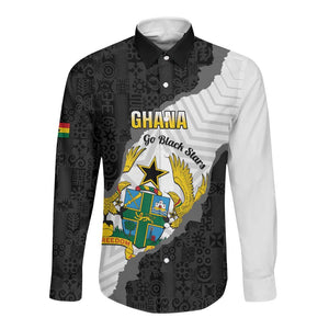 Custom Ghana Football Long Sleeve Button Shirt 2026 Go Black Stars Black Adinkra Pattern - African Pride