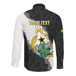 Custom Ghana Football Long Sleeve Button Shirt 2026 Go Black Stars Black Adinkra Pattern - African Pride