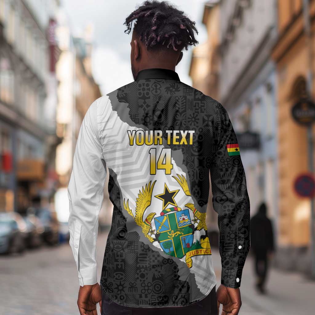 Custom Ghana Football Long Sleeve Button Shirt 2026 Go Black Stars Black Adinkra Pattern - African Pride