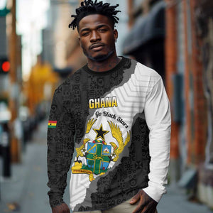 Custom Ghana Football Long Sleeve Shirt 2026 Go Black Stars Black Adinkra Pattern - African Pride