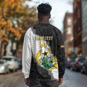 Custom Ghana Football Long Sleeve Shirt 2026 Go Black Stars Black Adinkra Pattern - African Pride