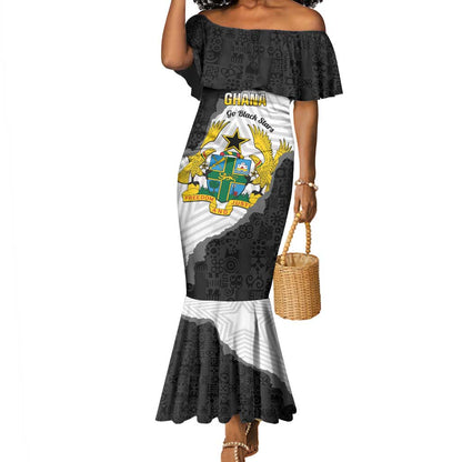 Custom Ghana Football Mermaid Dress 2026 Go Black Stars Black Adinkra Pattern LT14