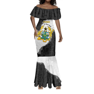 Custom Ghana Football Mermaid Dress 2026 Go Black Stars Black Adinkra Pattern LT14