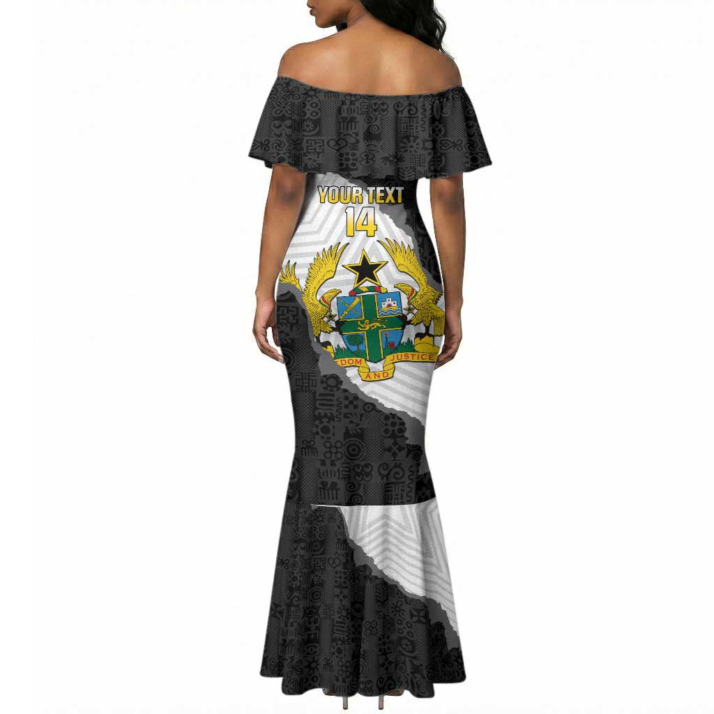 Custom Ghana Football Mermaid Dress 2026 Go Black Stars Black Adinkra Pattern LT14