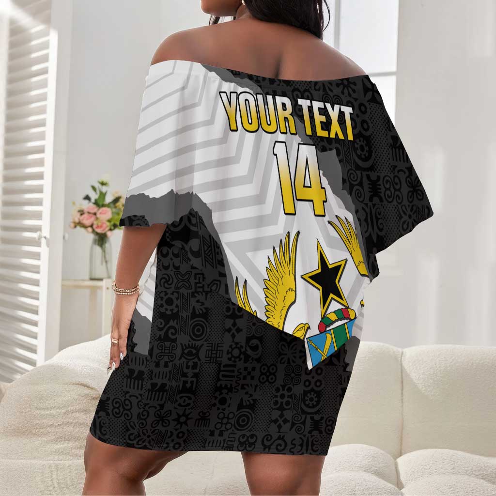 Custom Ghana Football Off Shoulder Short Dress 2026 Go Black Stars Black Adinkra Pattern - African Pride