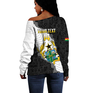Custom Ghana Football Off Shoulder Sweater 2026 Go Black Stars Black Adinkra Pattern - African Pride
