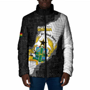 Custom Ghana Football Padded Jacket 2026 Go Black Stars Black Adinkra Pattern - African Pride