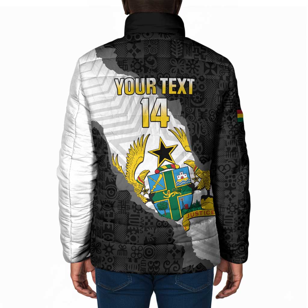 Custom Ghana Football Padded Jacket 2026 Go Black Stars Black Adinkra Pattern - African Pride