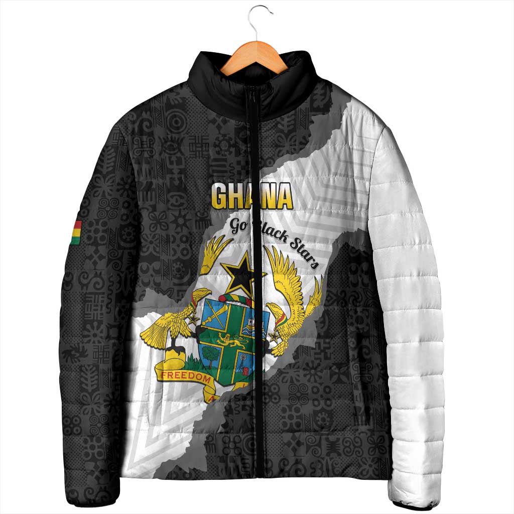 Custom Ghana Football Padded Jacket 2026 Go Black Stars Black Adinkra Pattern - African Pride