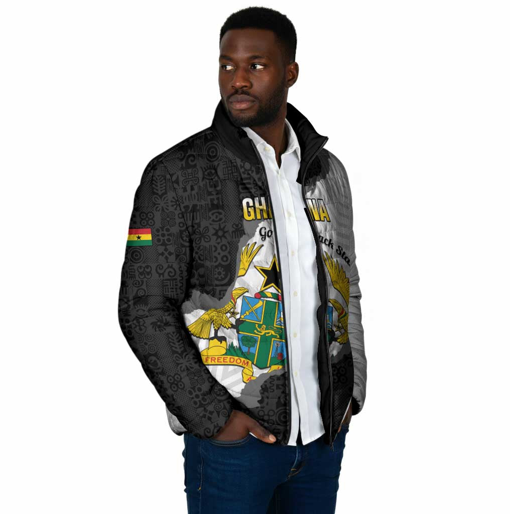 Custom Ghana Football Padded Jacket 2026 Go Black Stars Black Adinkra Pattern - African Pride
