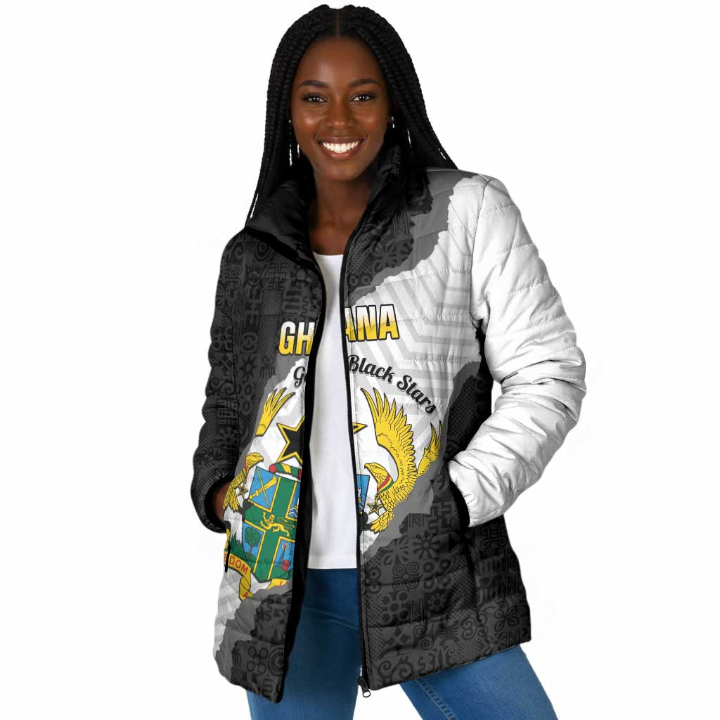 Custom Ghana Football Padded Jacket 2026 Go Black Stars Black Adinkra Pattern - African Pride