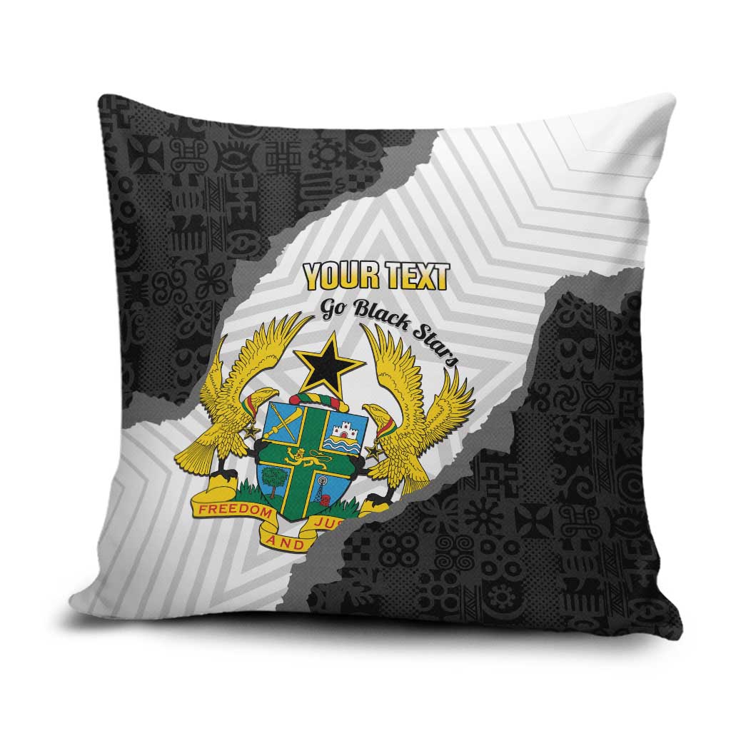 Custom Ghana Football Pillow Cover 2026 Go Black Stars Black Adinkra Pattern - African Pride