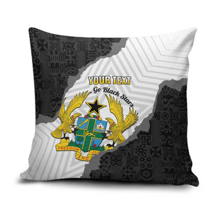 Custom Ghana Football Pillow Cover 2026 Go Black Stars Black Adinkra Pattern - African Pride