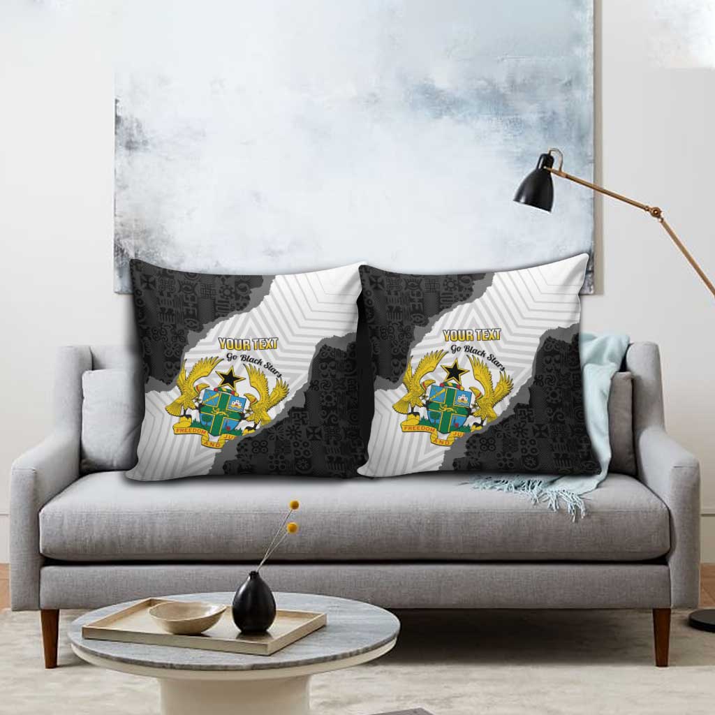 Custom Ghana Football Pillow Cover 2026 Go Black Stars Black Adinkra Pattern - African Pride