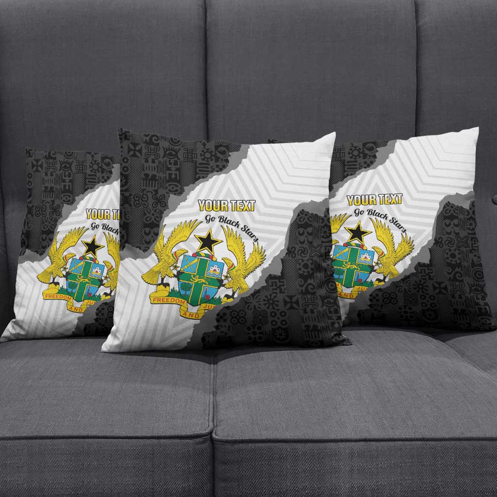 Custom Ghana Football Pillow Cover 2026 Go Black Stars Black Adinkra Pattern - African Pride