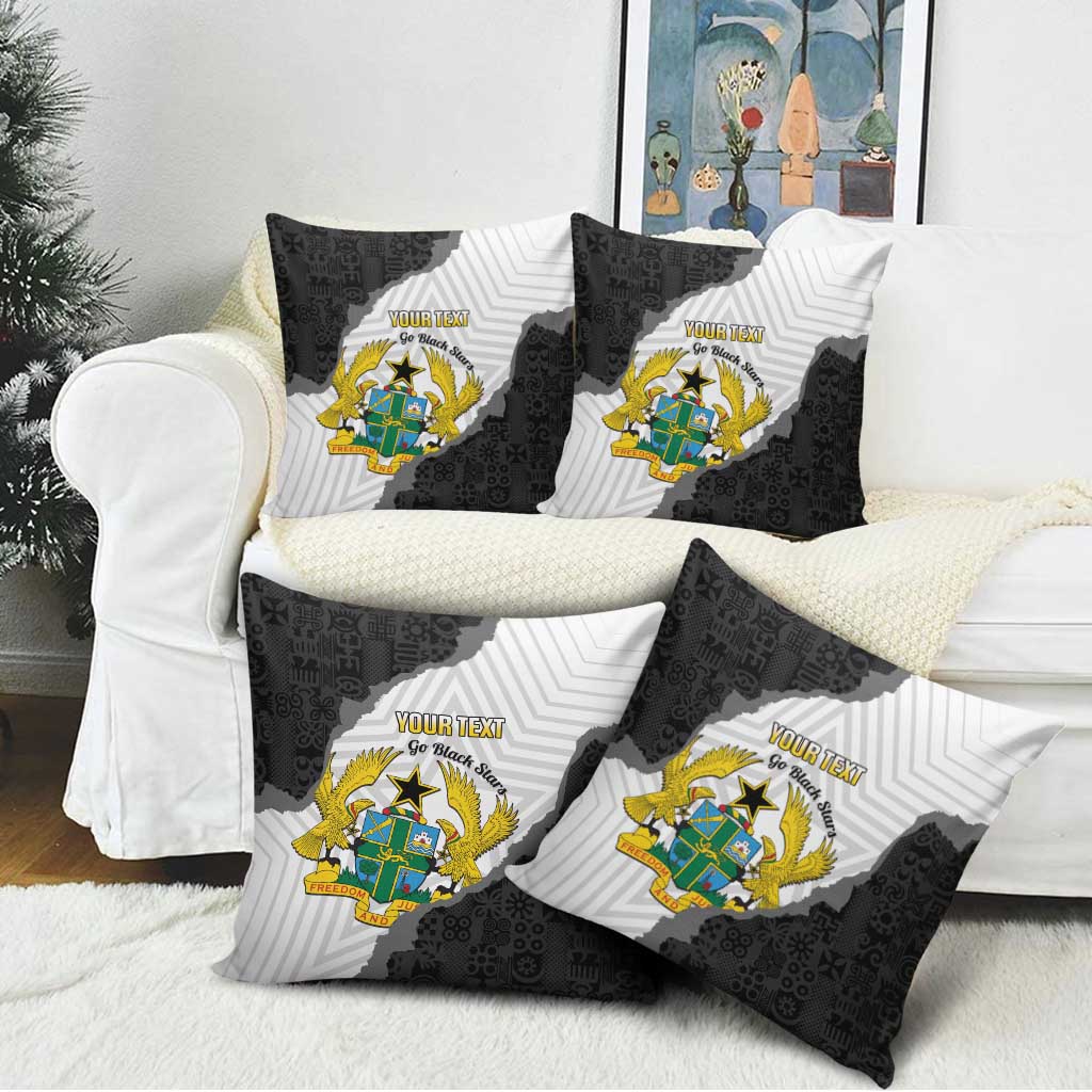 Custom Ghana Football Pillow Cover 2026 Go Black Stars Black Adinkra Pattern - African Pride