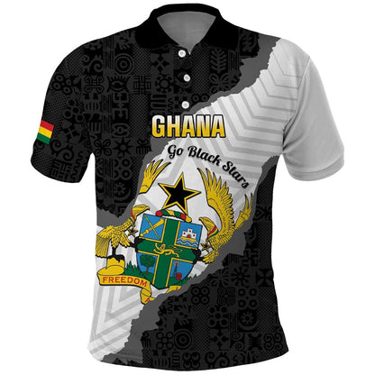 Custom Ghana Football Polo Shirt 2026 Go Black Stars Black Adinkra Pattern LT14