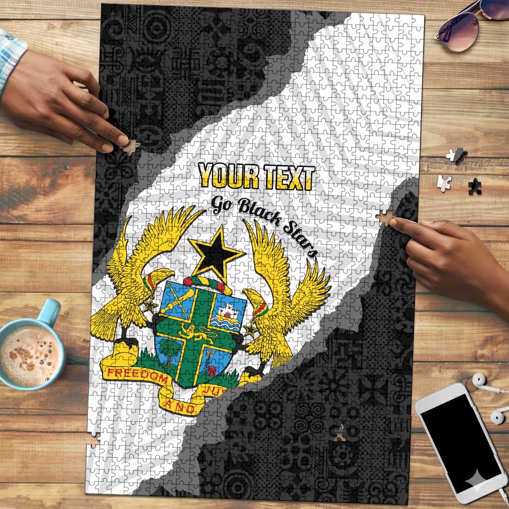Custom Ghana Football Puzzle 2026 Go Black Stars Black Adinkra Pattern - African Pride
