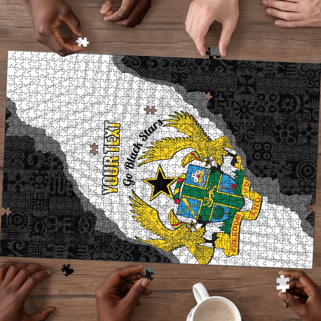 Custom Ghana Football Puzzle 2026 Go Black Stars Black Adinkra Pattern - African Pride