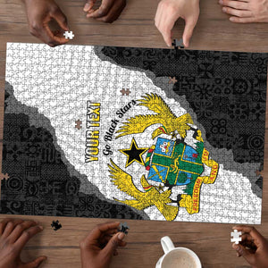 Custom Ghana Football Puzzle 2026 Go Black Stars Black Adinkra Pattern - African Pride