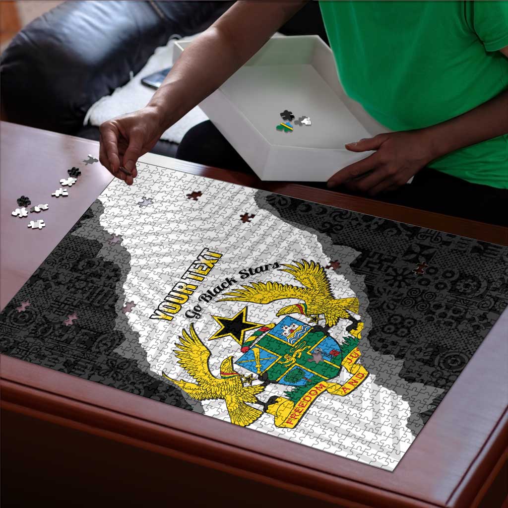 Custom Ghana Football Puzzle 2026 Go Black Stars Black Adinkra Pattern - African Pride