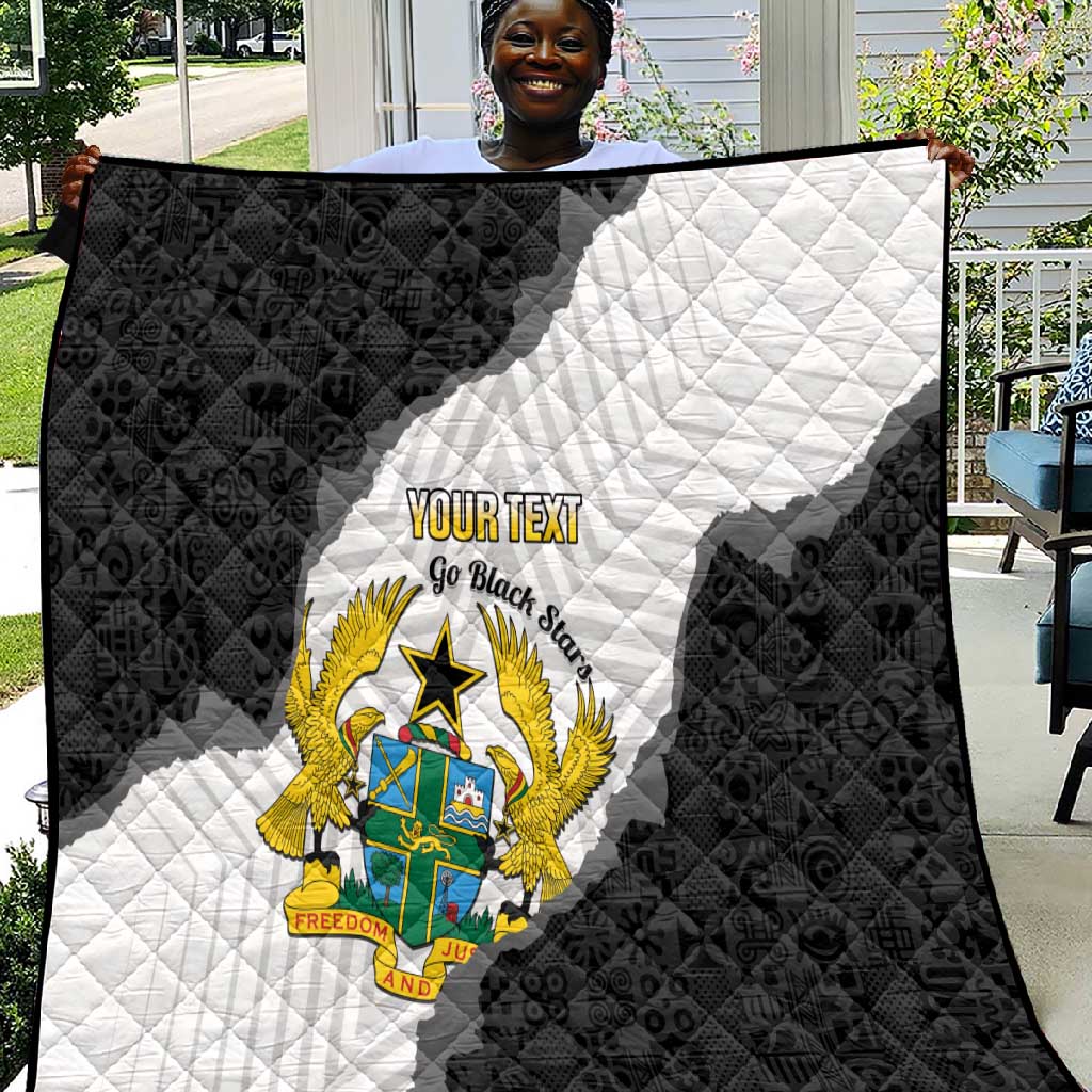 Custom Ghana Football Quilt 2026 Go Black Stars Black Adinkra Pattern - African Pride