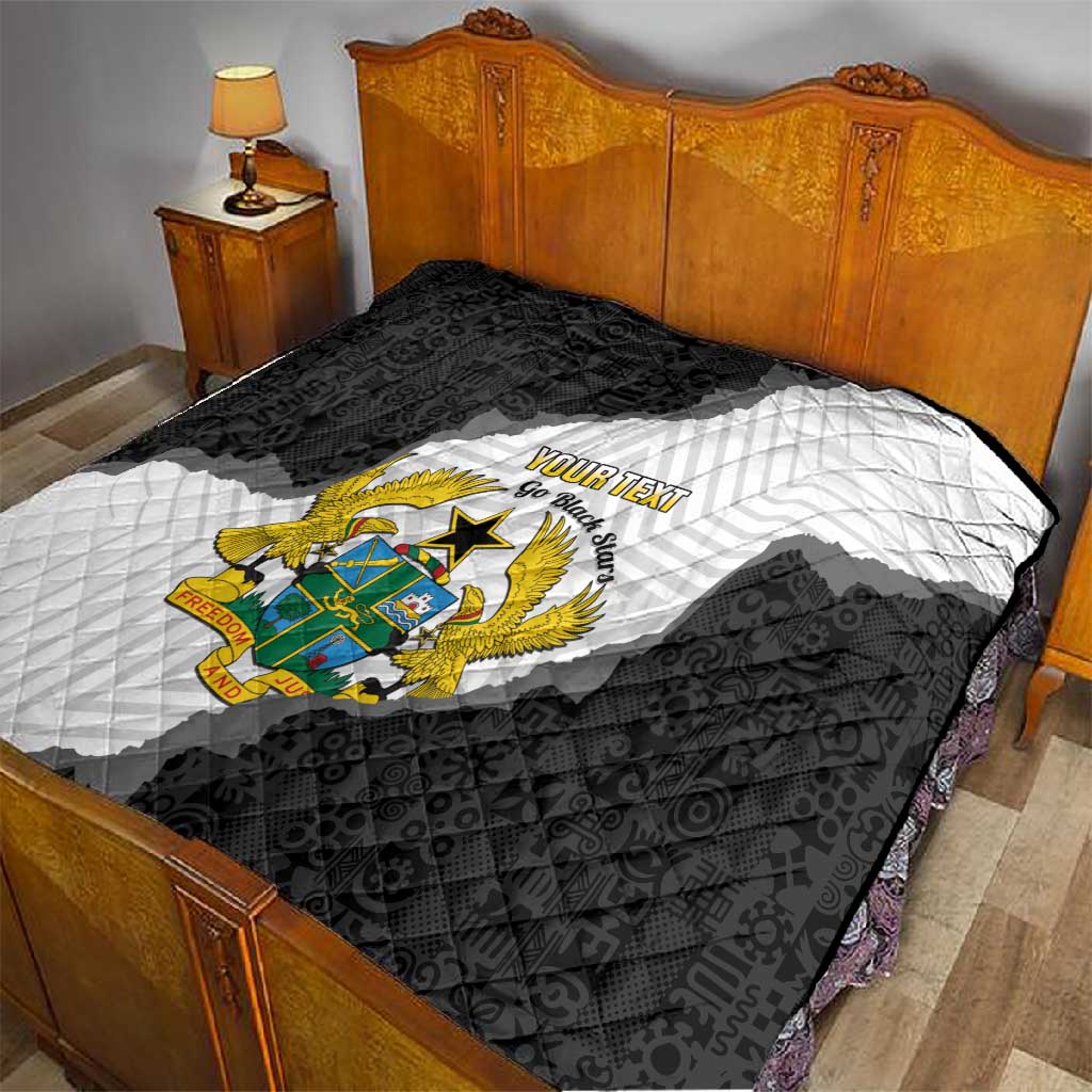 Custom Ghana Football Quilt 2026 Go Black Stars Black Adinkra Pattern - African Pride