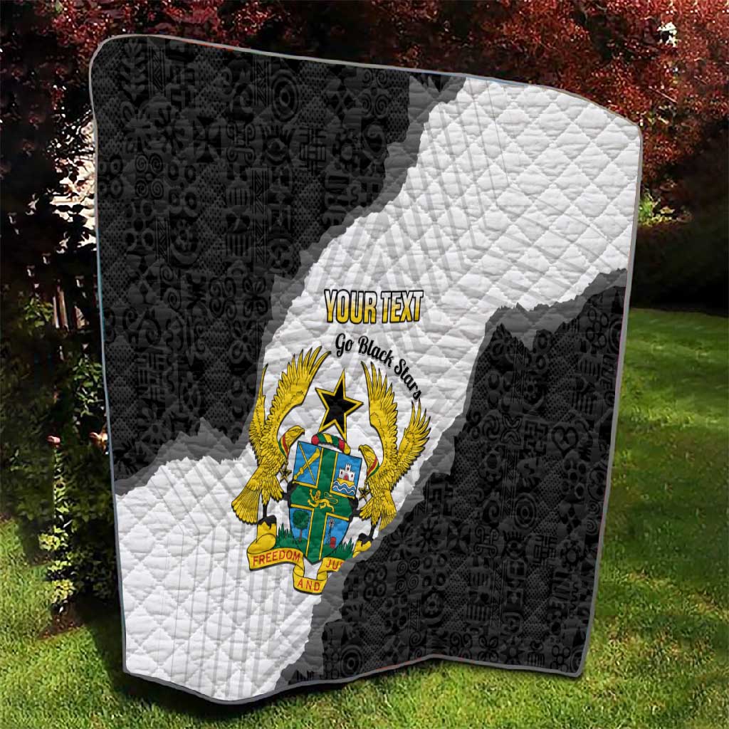 Custom Ghana Football Quilt 2026 Go Black Stars Black Adinkra Pattern - African Pride