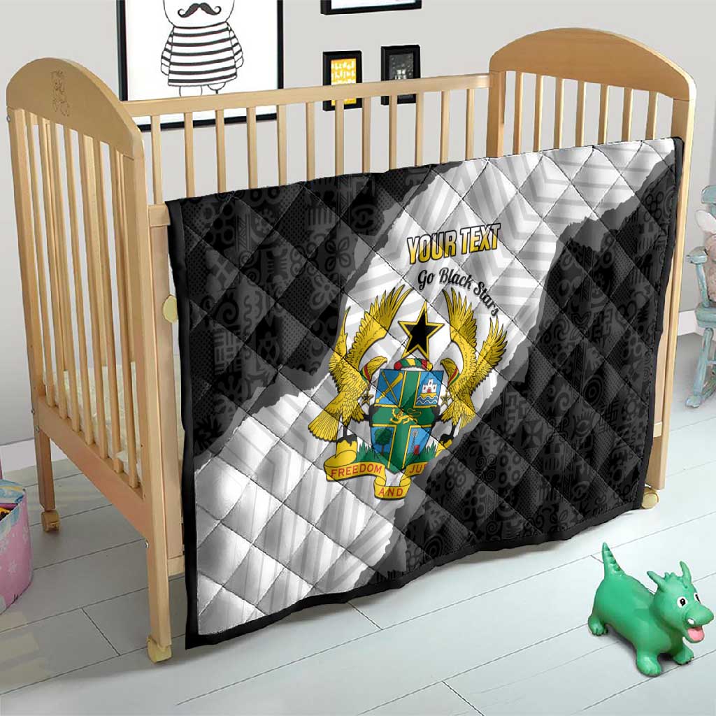 Custom Ghana Football Quilt 2026 Go Black Stars Black Adinkra Pattern - African Pride