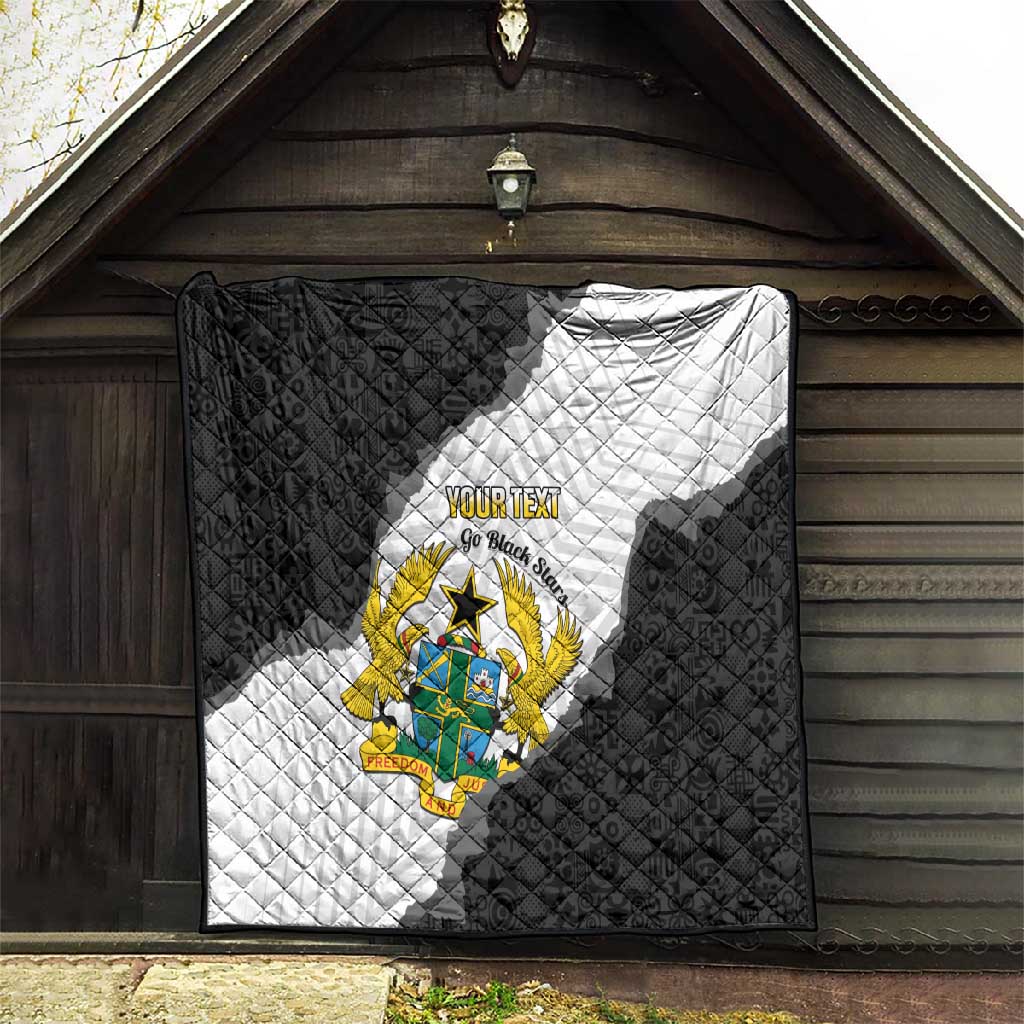 Custom Ghana Football Quilt 2026 Go Black Stars Black Adinkra Pattern - African Pride