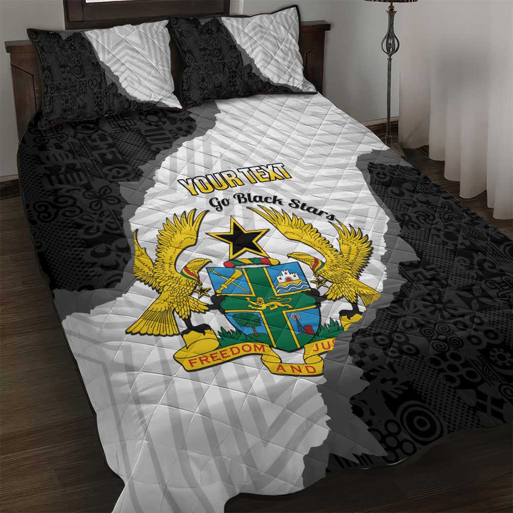 Custom Ghana Football Quilt Bed Set 2026 Go Black Stars Black Adinkra Pattern - African Pride