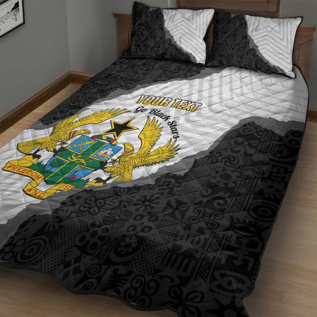 Custom Ghana Football Quilt Bed Set 2026 Go Black Stars Black Adinkra Pattern - African Pride