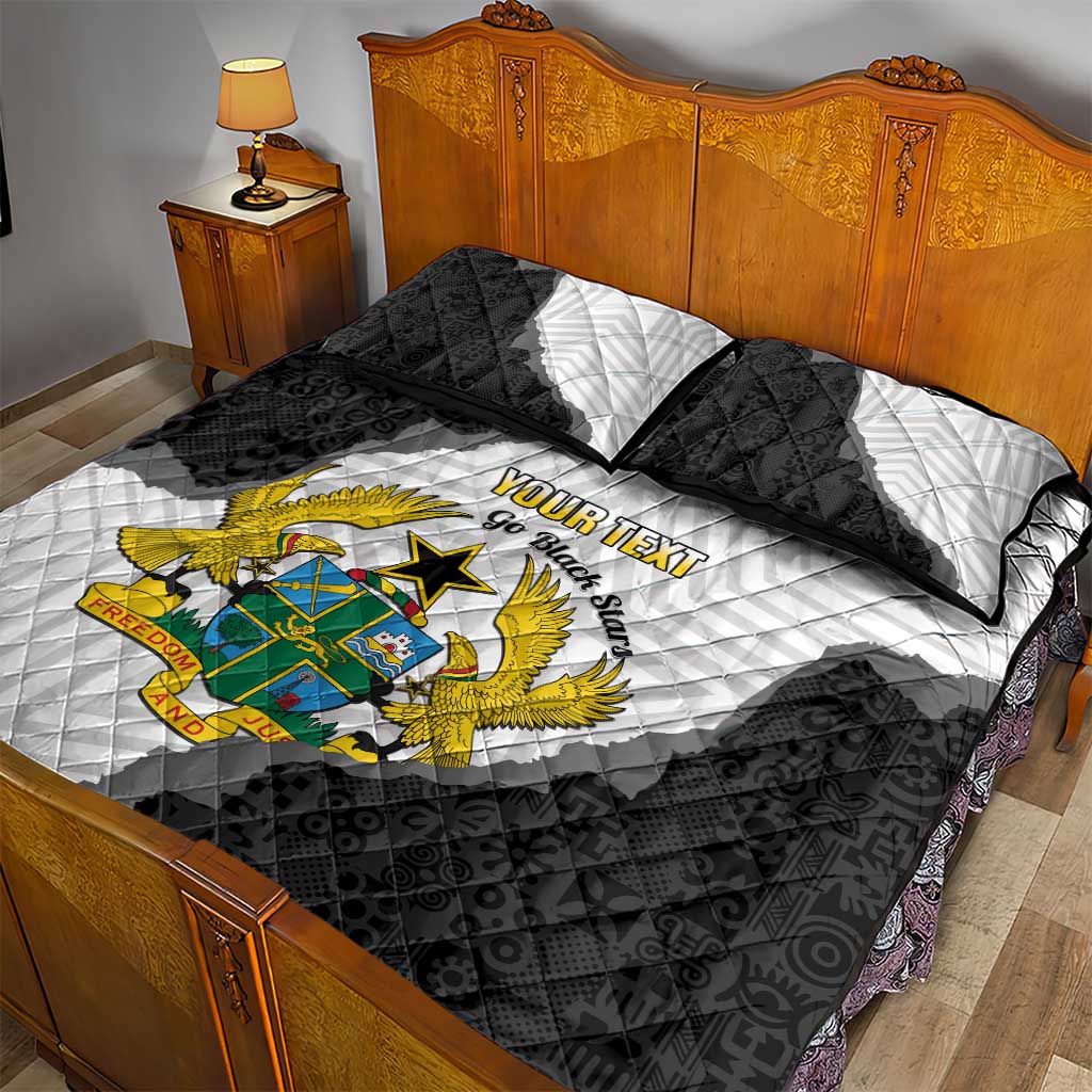 Custom Ghana Football Quilt Bed Set 2026 Go Black Stars Black Adinkra Pattern - African Pride