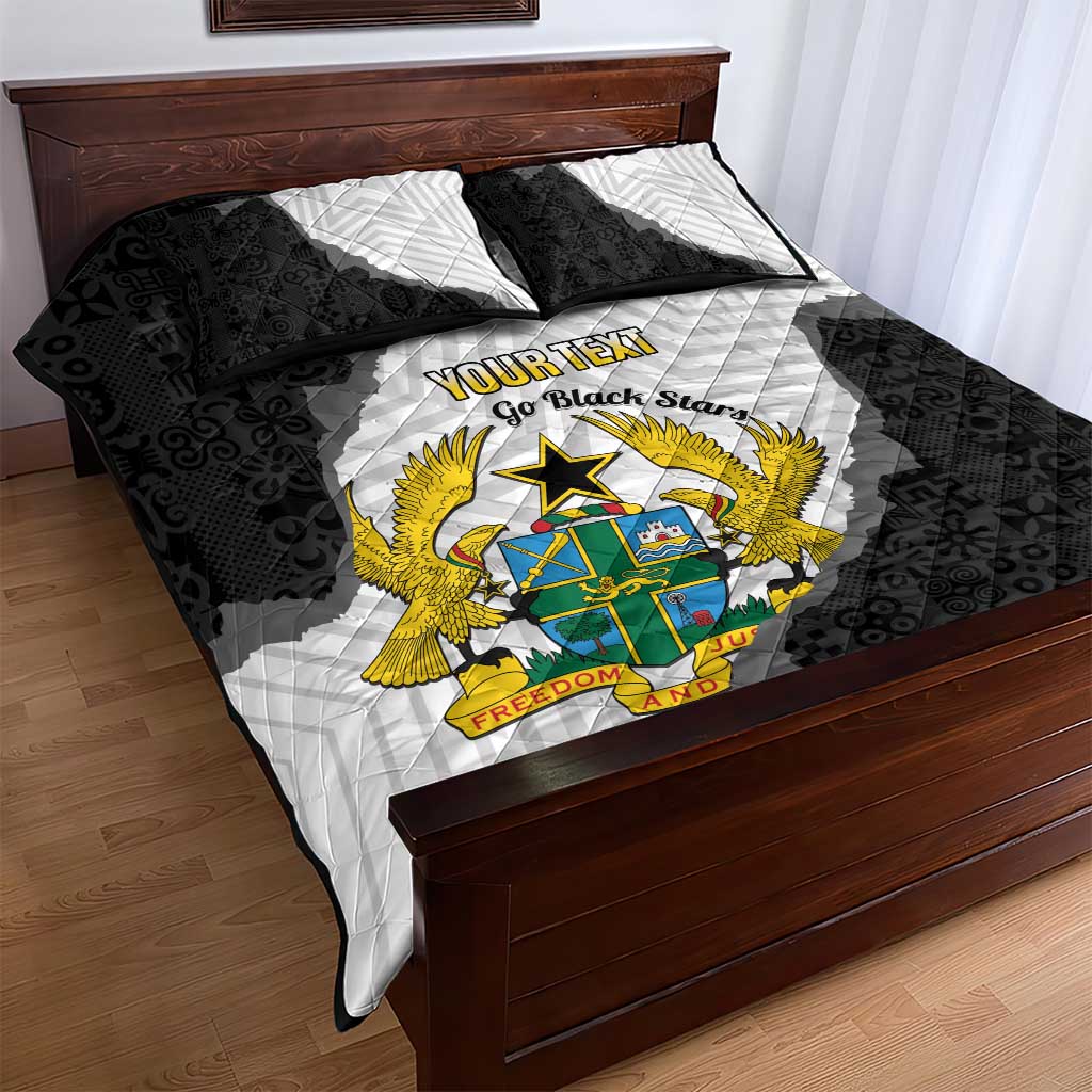 Custom Ghana Football Quilt Bed Set 2026 Go Black Stars Black Adinkra Pattern - African Pride