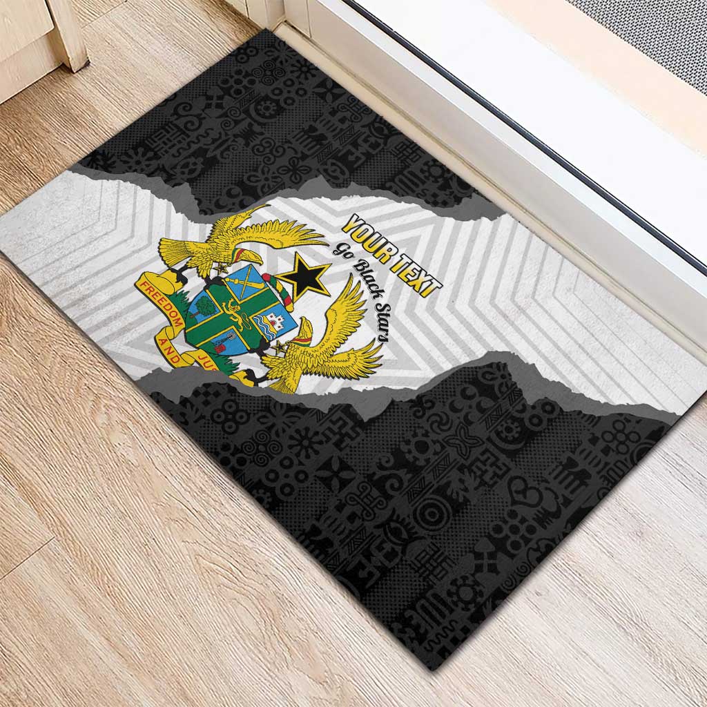 Custom Ghana Football Rubber Doormat 2026 Go Black Stars Black Adinkra Pattern - African Pride