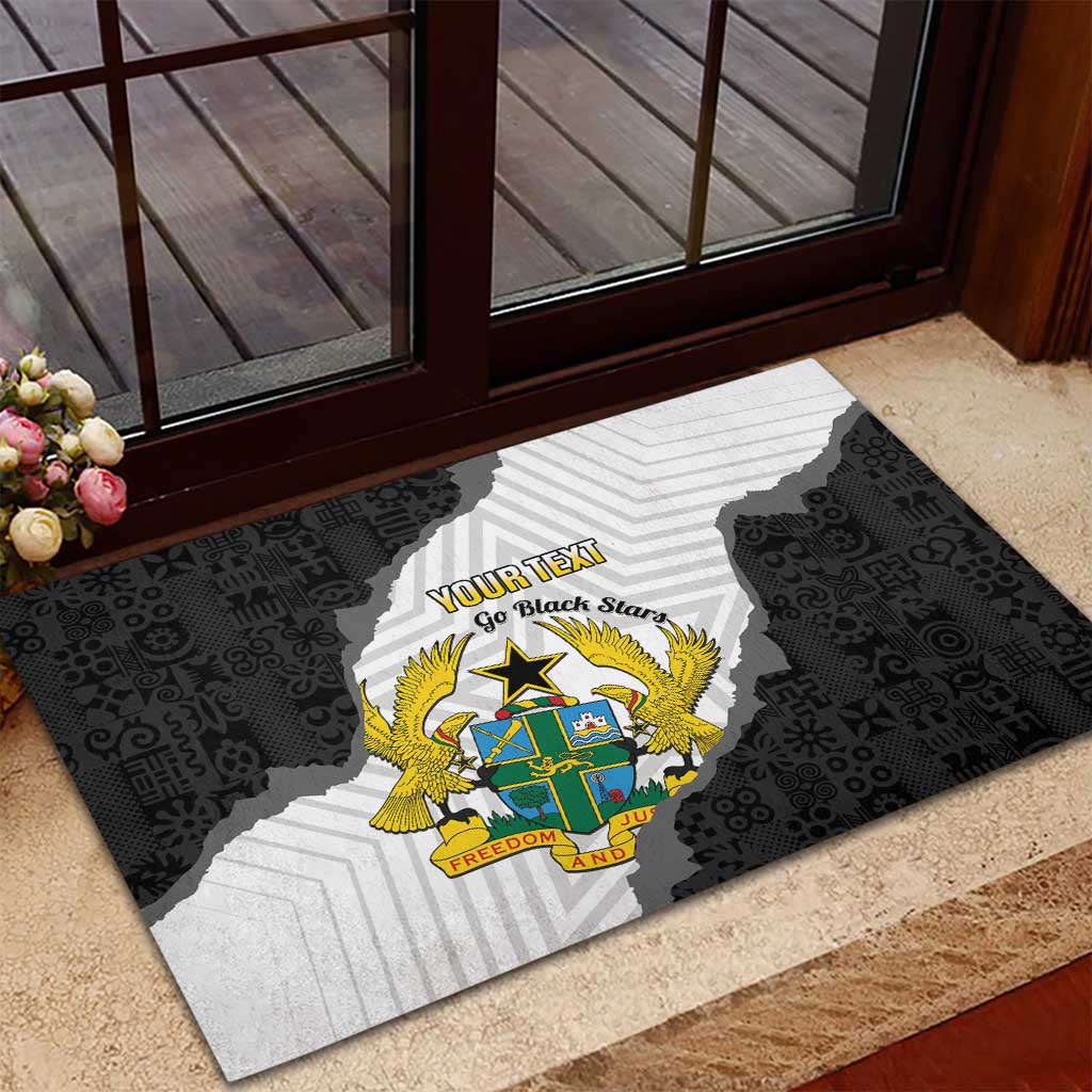 Custom Ghana Football Rubber Doormat 2026 Go Black Stars Black Adinkra Pattern - African Pride