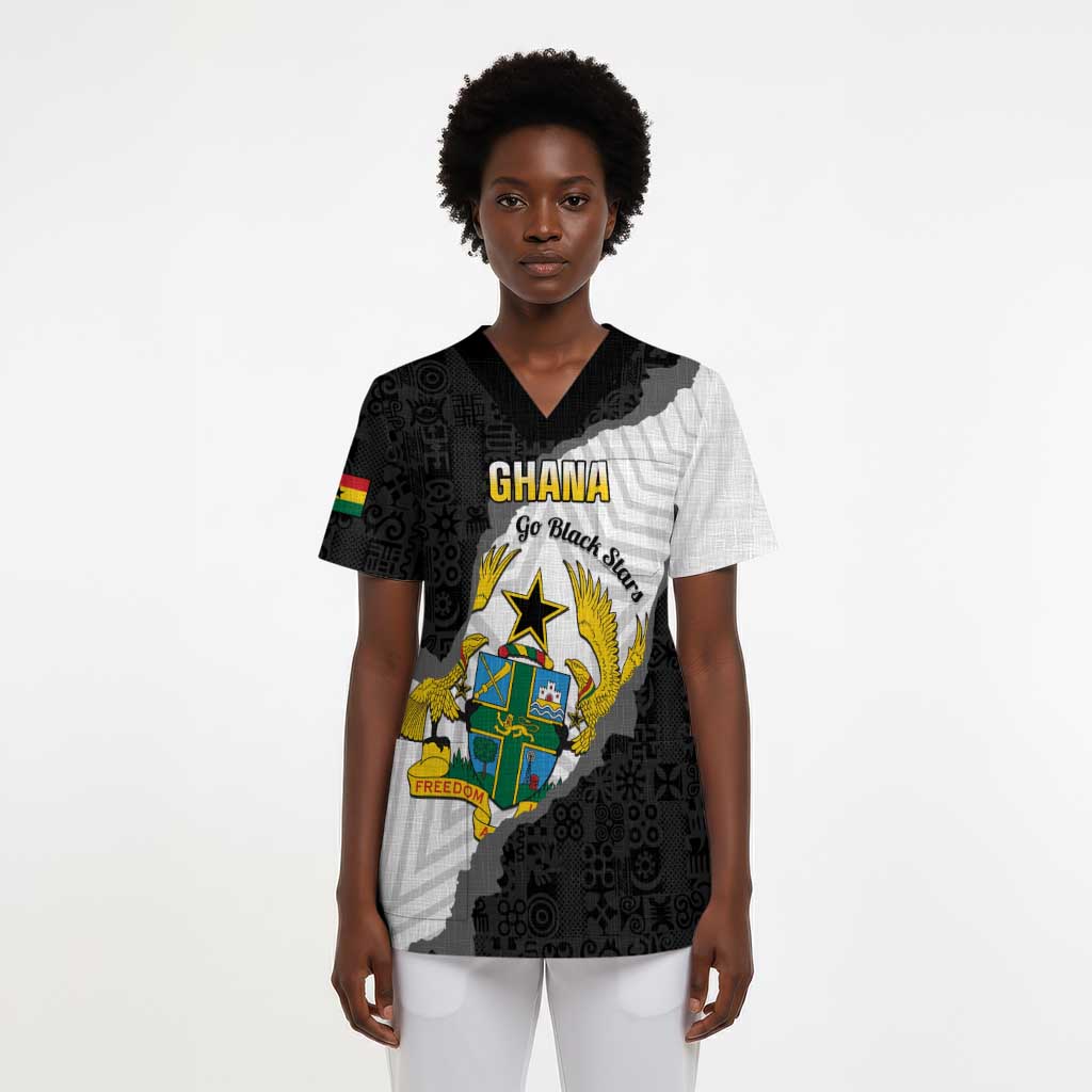 Custom Ghana Football Scrub Top 2026 Go Black Stars Black Adinkra Pattern - African Pride
