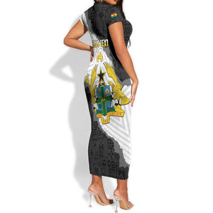 Custom Ghana Football Short Sleeve Bodycon Dress 2026 Go Black Stars Black Adinkra Pattern LT14