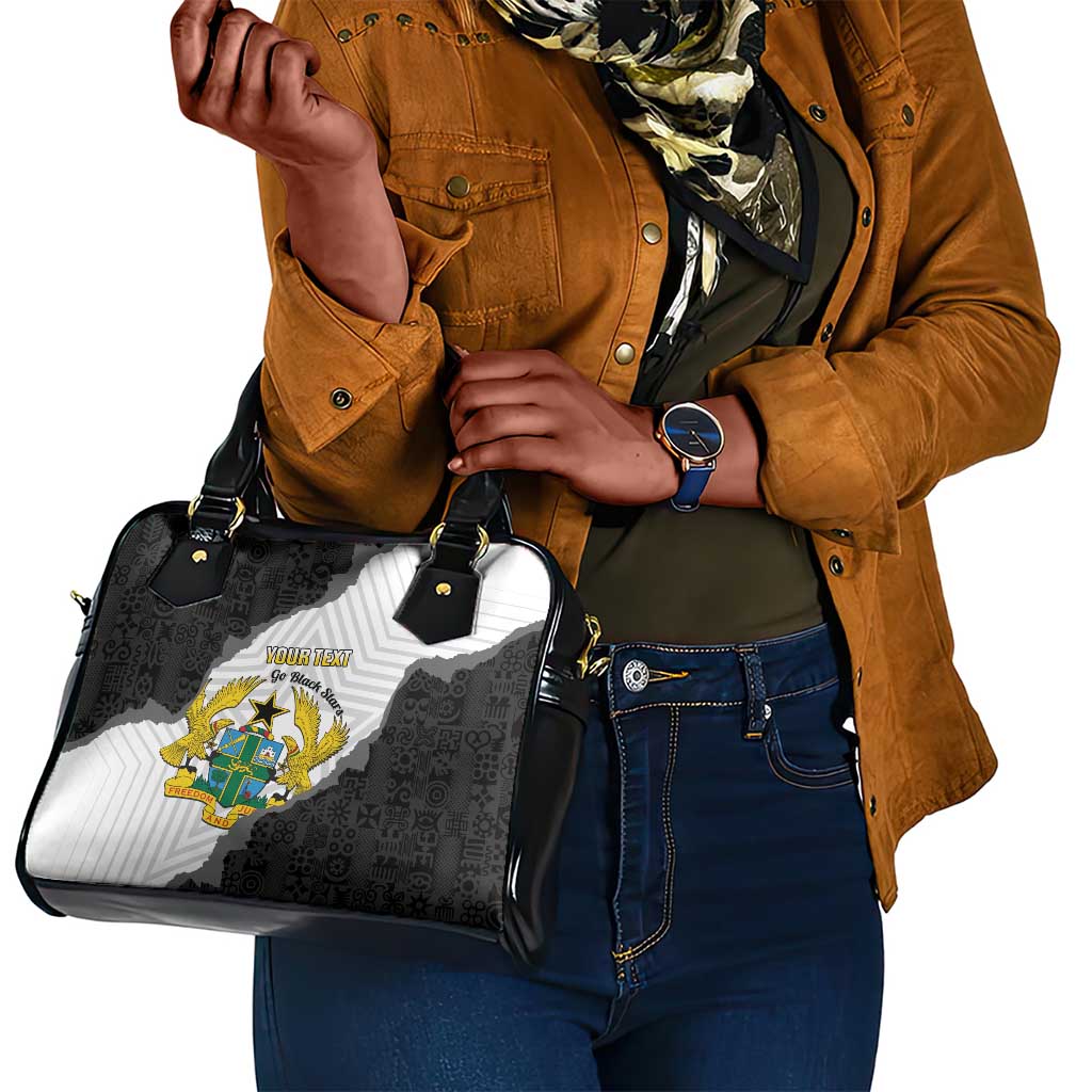 Custom Ghana Football Shoulder Handbag 2026 Go Black Stars Black Adinkra Pattern - African Pride