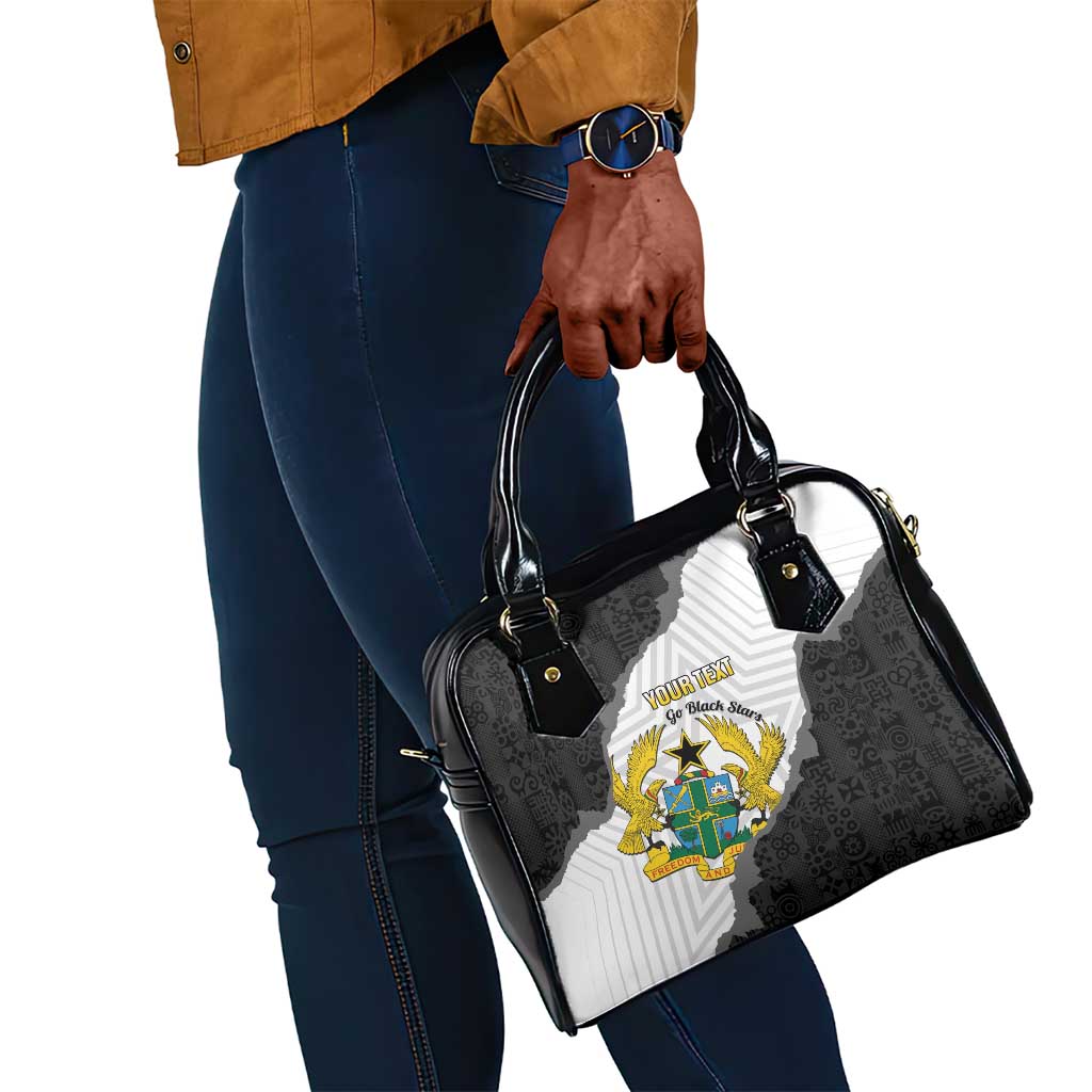 Custom Ghana Football Shoulder Handbag 2026 Go Black Stars Black Adinkra Pattern - African Pride