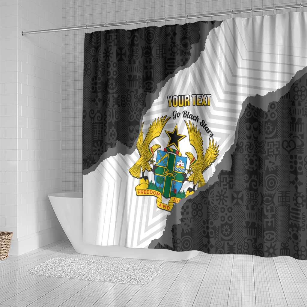 Custom Ghana Football Shower Curtain 2026 Go Black Stars Black Adinkra Pattern - African Pride