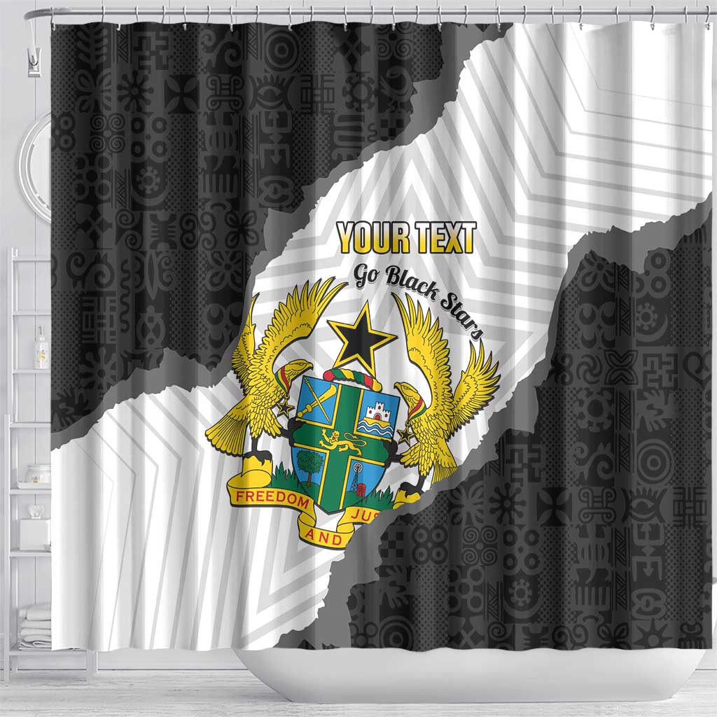 Custom Ghana Football Shower Curtain 2026 Go Black Stars Black Adinkra Pattern - African Pride