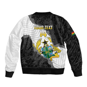 Custom Ghana Football Sleeve Zip Bomber Jacket 2026 Go Black Stars Black Adinkra Pattern - African Pride